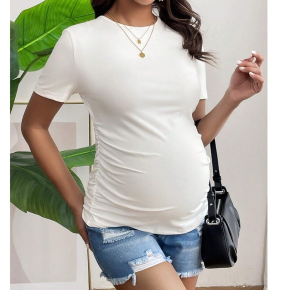 Maternity Solid Minimalist Short Sleeve Top - Picture 6 of 11